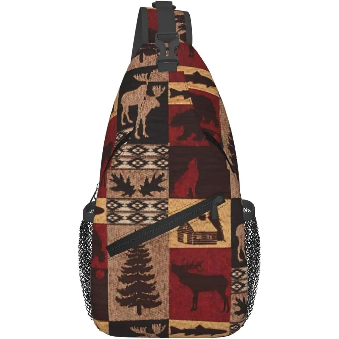 

Lodge Bear Deer Fish Print Sling Bag Crossbody Sling Backpack Cross Body Shoulder Bag Travel Hiking Daypack Water Resistant