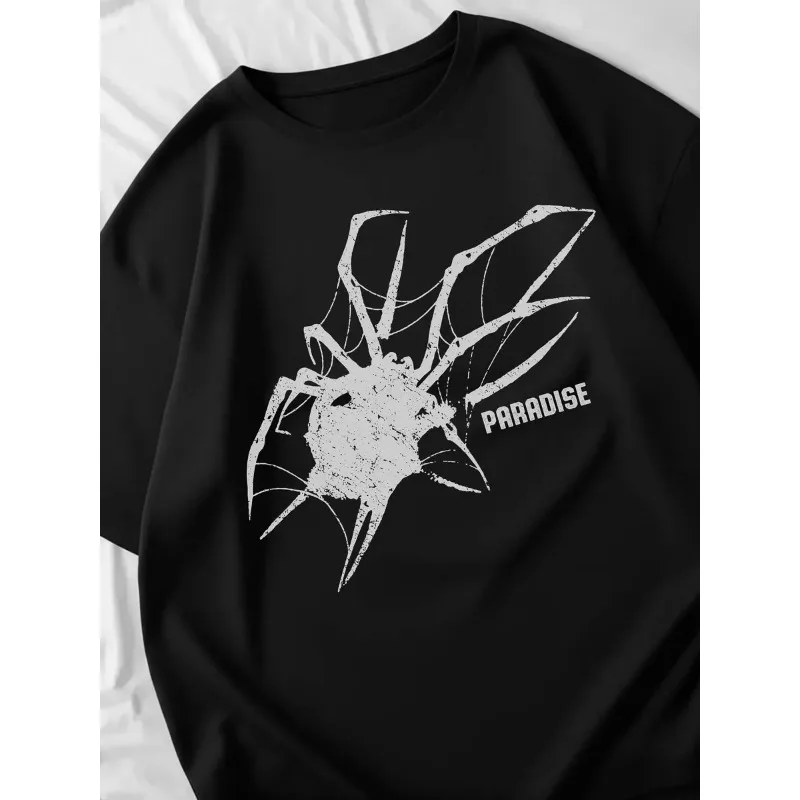 Gothic Punk Streetwear T‑Shirt Vintage Distressed Spider Paradise Graphic Print Loose Oversize Short Sleeve Hip Hop Casual Tops