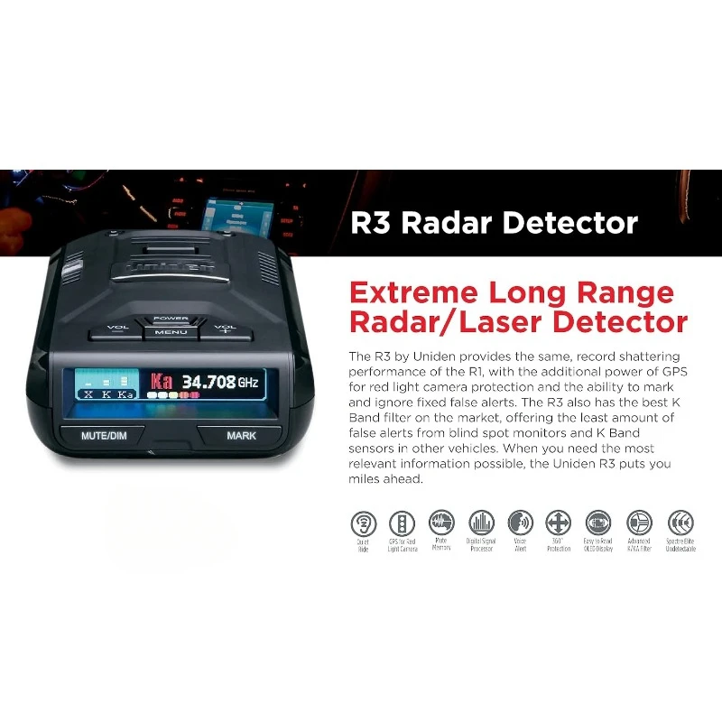 R3 EXTREME LONG RANGE Laser/Radar Detector, Built-in GPS w/ Mute Memory, Voice Alerts, Red Light & Speed Camera home.