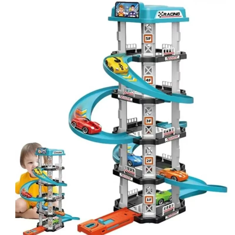 Race Track Parking Garage Toy Gliding Rail Car Ramp Playset Educational Puzzle Racing Game Kids Boys 2‑5 Years Old Birthday Gift