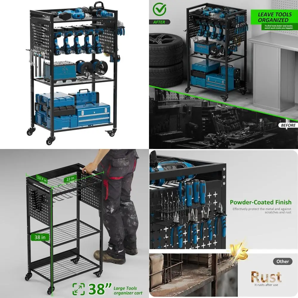 

38-inch Rolling Tool Cart Storage Rack with Wheels for Garage and Workshop