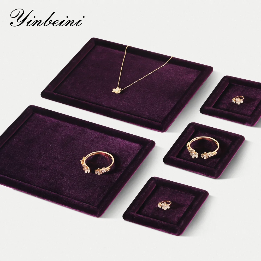 

Поднос для украшений Yinbeini из бархата, плоский, для колец, подвесок, браслетов, ожерелий, органайзер для хранения ювелирных изделий, модель P078