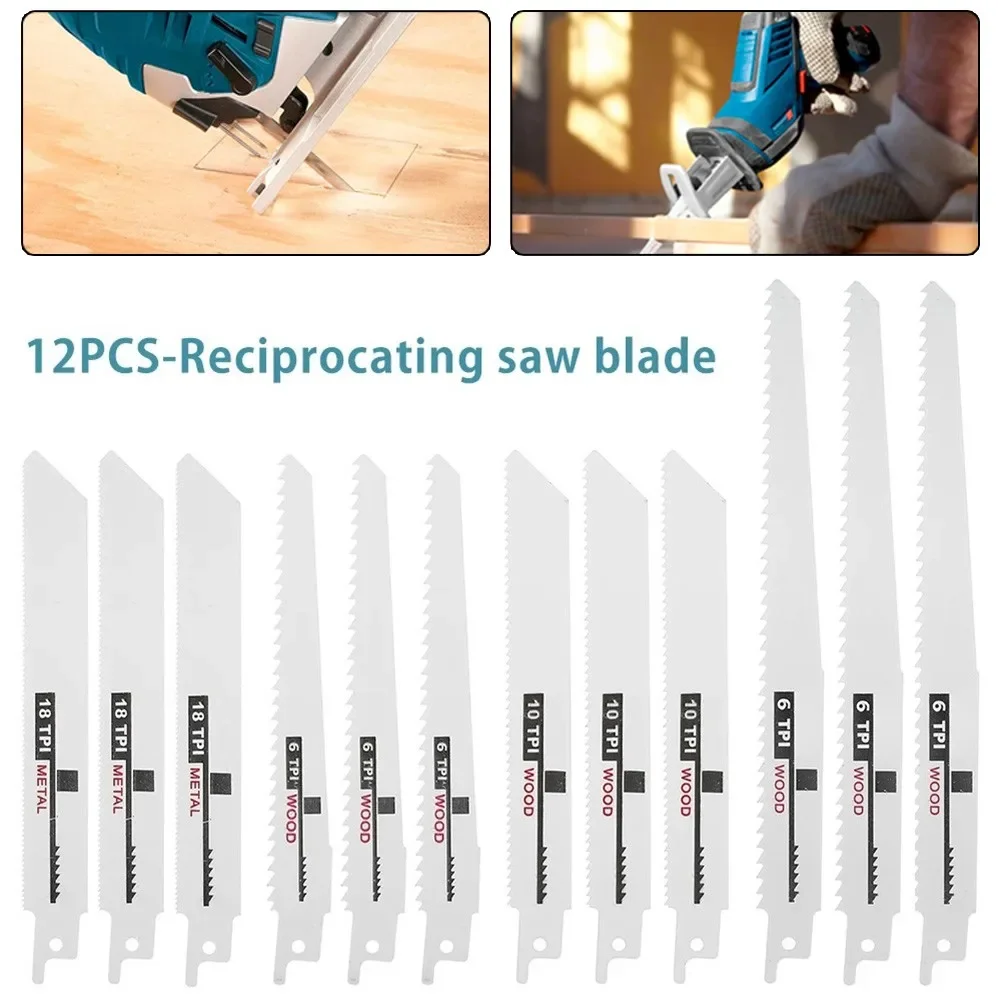 

12PCS Reciprocating Saw Blades Saber Saw Handsaw Multi Saw Blade For Wood Metal Plastic Pipe Cutting Power Tool Accessories