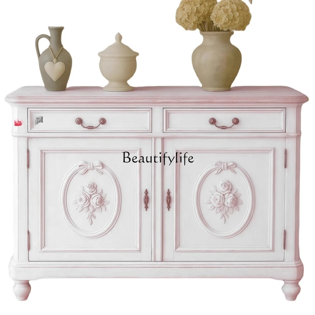 

French Retro Solid Wood Entryway Cabinet Decorative Bedroom Storage Cabinet