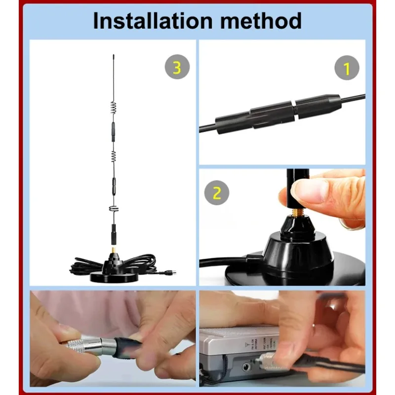 Full Band Radio Receiving Antenna 900mm Rod with Strong Magnetic Base 5m Extension Cable for Vehicle Indoor Audio Equipment