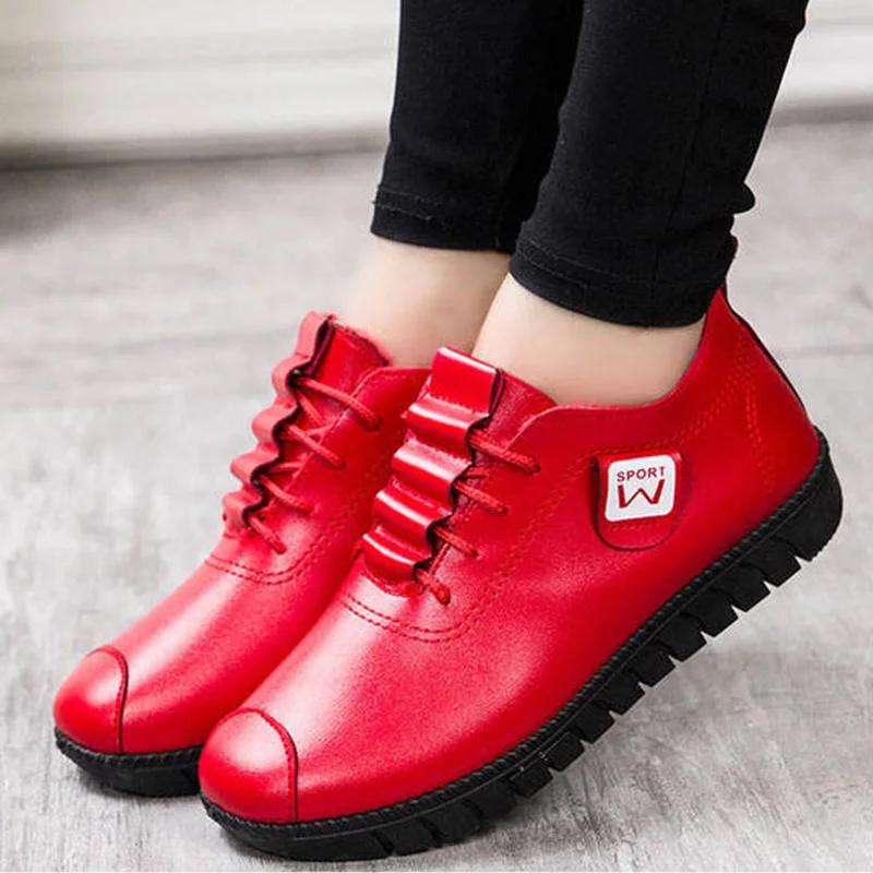 Comemore Women Pu Leather Shoes Women\'s Ballet Flat Shoes Red Black Sneakers Ladies Female Footwear Casual Walking Shoes Autumn