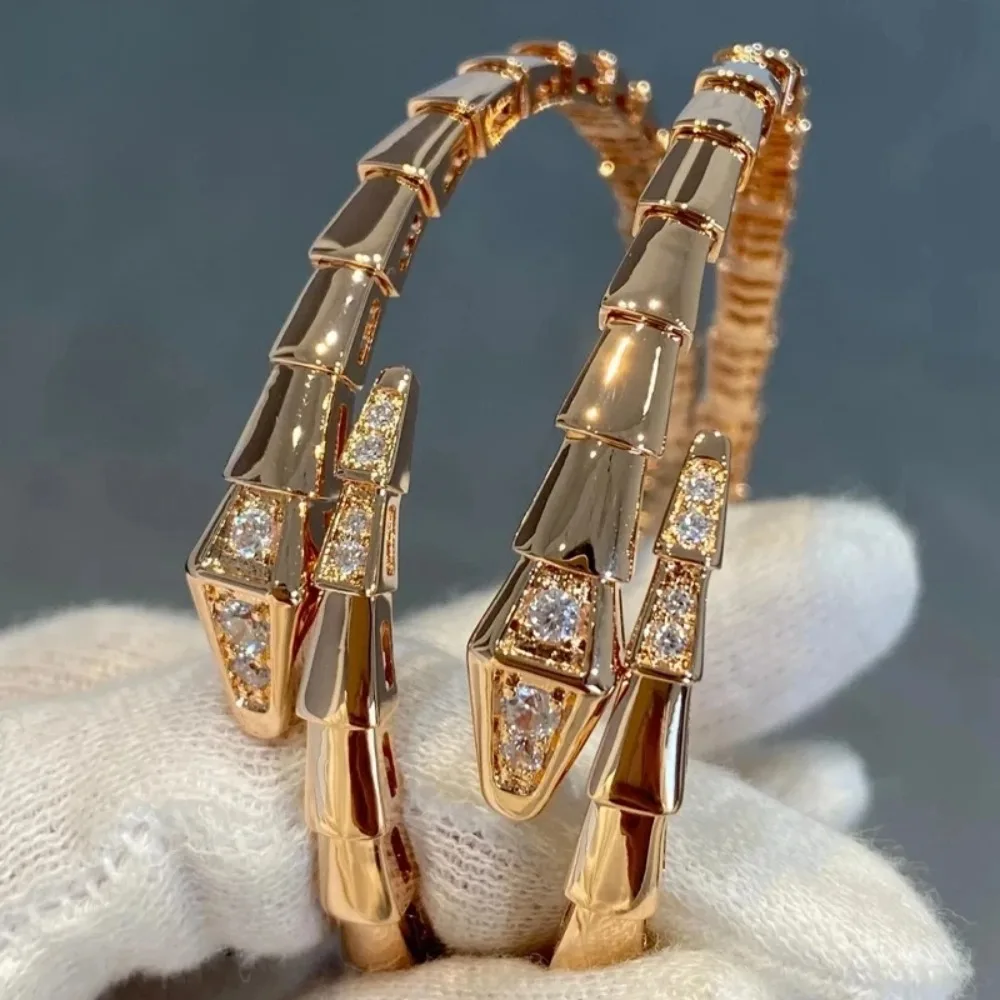 

Ювелирные изделия из стерлингового серебра 925, белый/розовое золото, браслет из змеиной кости, инкрустированный муассанитом и бриллиантами, роскошный браслет, подарок на вечеринку для женщин и мужчин