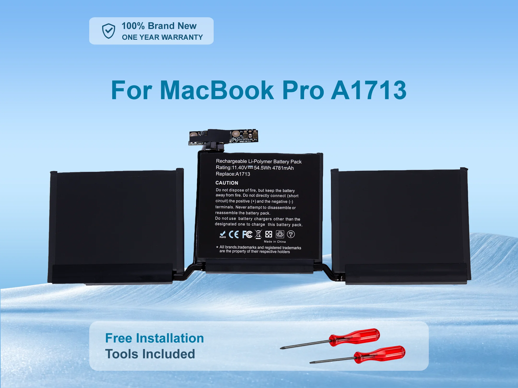 A1713 Battery for MacBook Pro 13" A1708 Non Touch Bar 2016 2017 11.4V 54.5Wh Laptop Replacement Battery Brand New