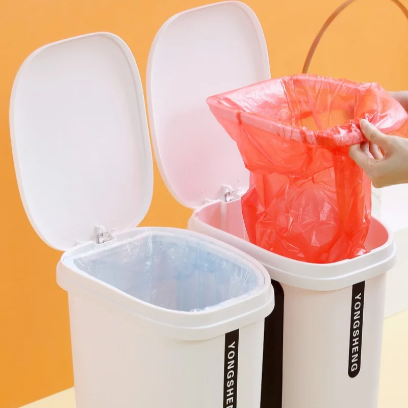 Plastic Trash Bin Double Barrel Wet and Dry Classification Trash Can 20 Liters Kitchen Dustbin Cleaning Household Merchandises