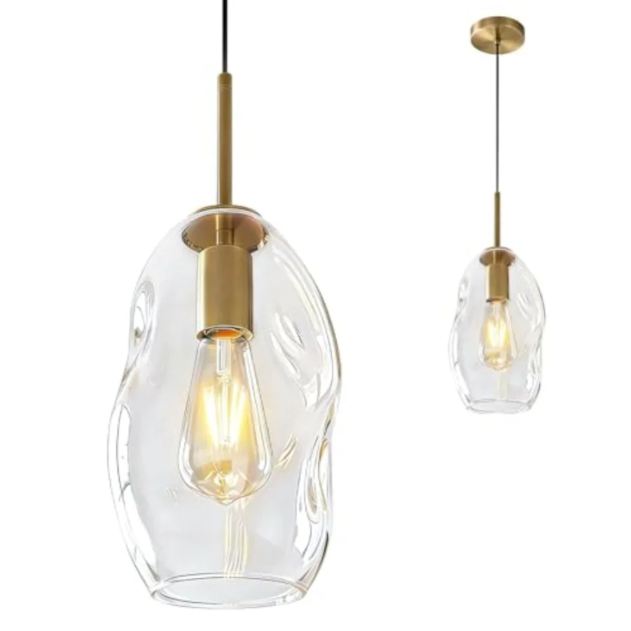

Modern Kitchen Pendant Lights Brass Color Pendant Light Fixtures with Hand-Blown Clear Glass Light Fixture for Kitchen Island S