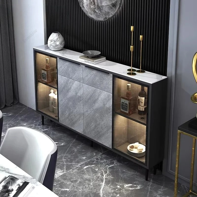 Slate ultra-thin solid wood dining side cabinet integrated storage cabinet against the wall light luxury wine cabinet  FT