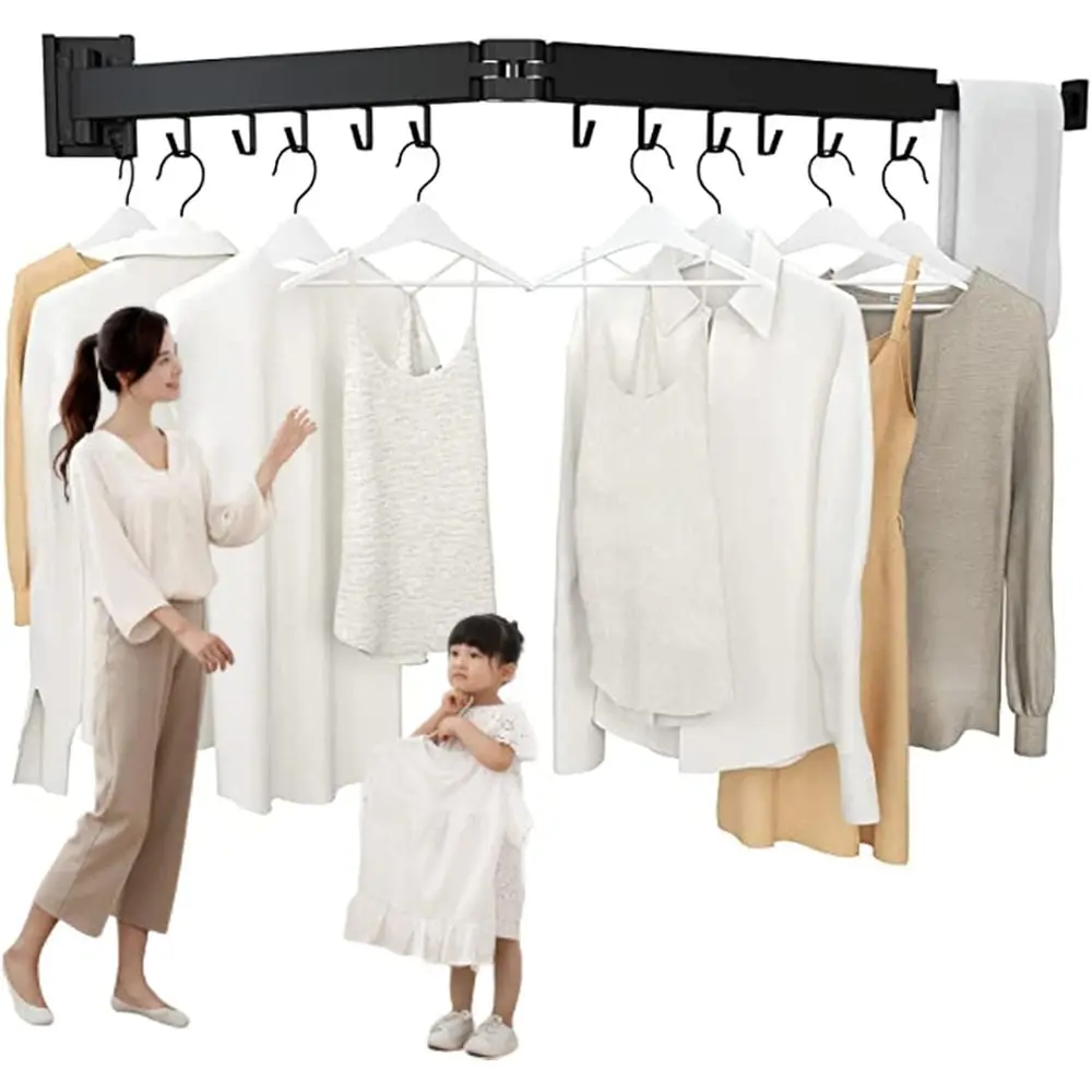 

Настенная складная сушилка для белья двойного назначения, усиленная, для использования в помещении, черная, экономит место