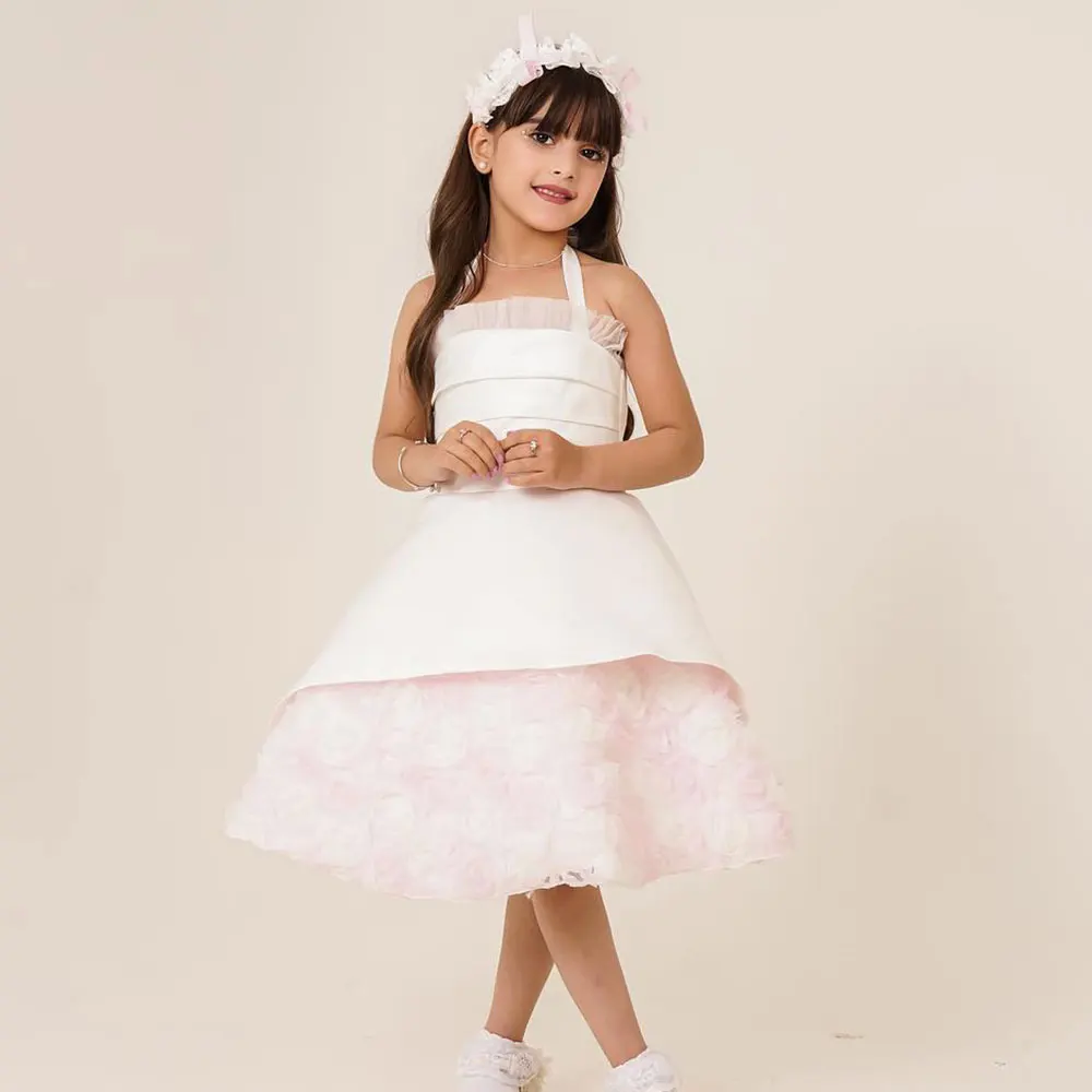 

Jill Wish Elegant White Dubai Girl Dress Flowers Baby Children Princess Clothes for Wedding Birthday Holiday Party 2024 J206