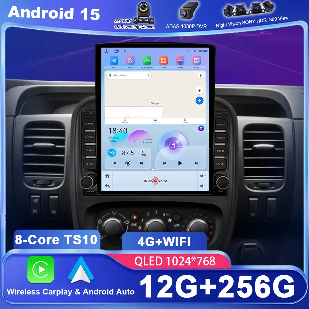 9.7” Android 15 Radio Stereo For Renault Trafic 3 14-21 For Opel Vivaro B Auto Multimedia Player GPS Navigation Head Unit WIFI