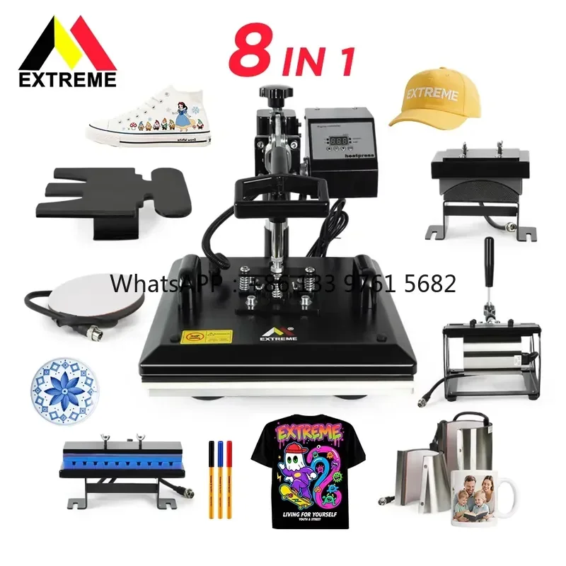 WSQ EXTREME 8 in 1 Manual Heat Press Machine for Garment T-shirt Cup Mug Pen-Small Size