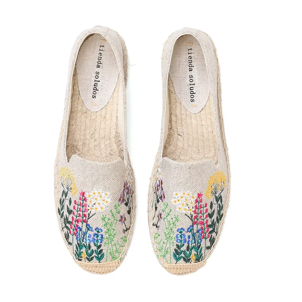 Espadrilles plates décontractées pour femmes, chaussures brodées en chanvre, plate-forme plate, Parker rond, confortables, printemps, automne