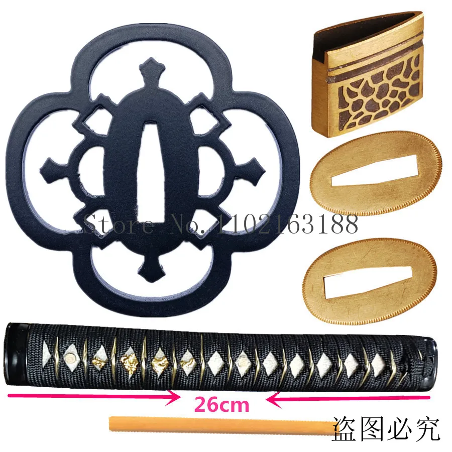 Japanese Samurai Sword Katana/Wakizashi/Tanto Guard Accessory Set Kirsite Iron Tsuba Menuki+Fuchi+Kashira+Handle+Habaki+Seppa