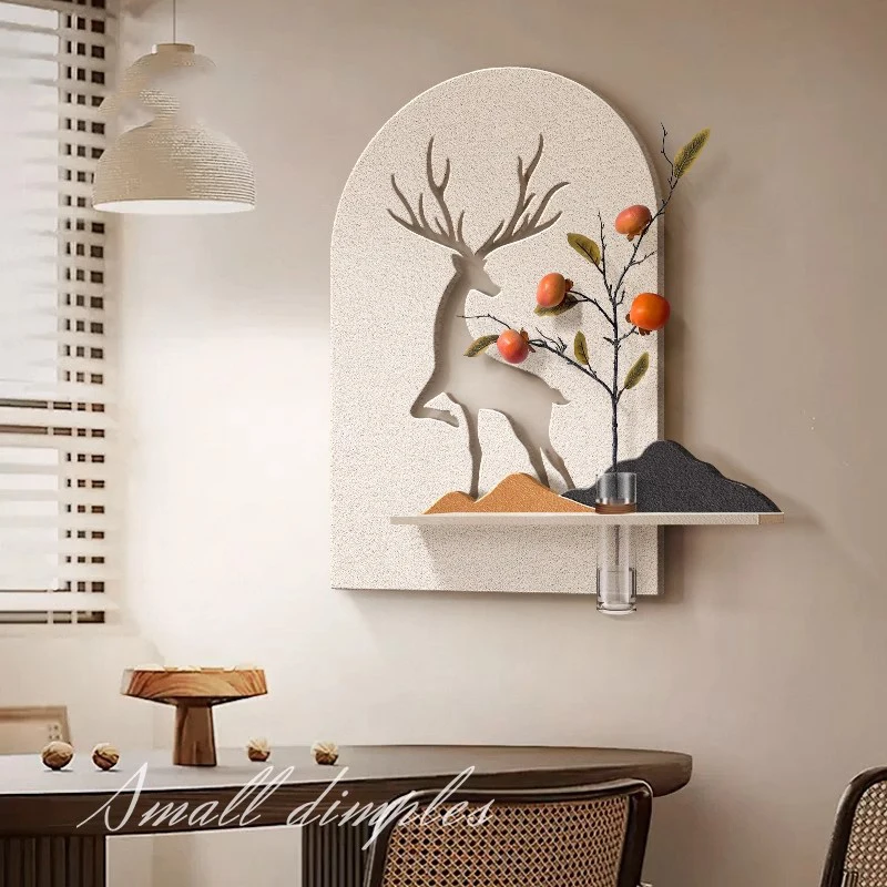 Three-dimensional LED Light Sandstone Decorative Painting with Hydroponic Green Plants and Deer Motif - Hanging Painting