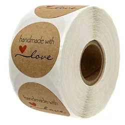 1 pollice rotondo naturale carta Kraft vacanza cottura decorazione lettera forniture artigianali adesivi amore fatti a mano/500 etichette Per rotolo