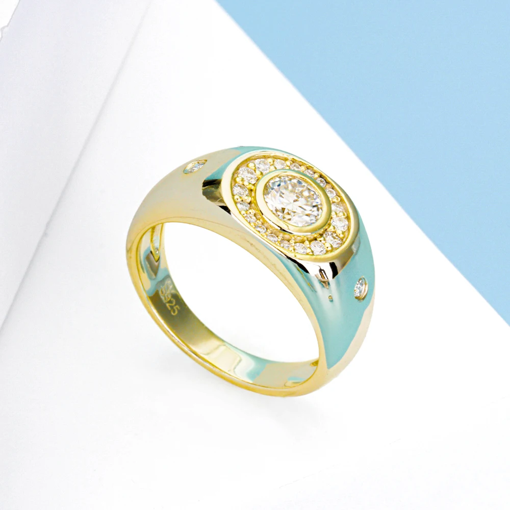 5MM Round Cut D Color Moissanite Engagement Rings Gold Plated S925 Silver Luxury Rings For Men Customs Jewelry Holiday Gifts