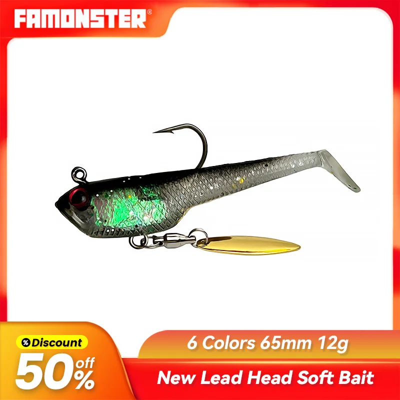 

FAMONSTER Fishing Lure 12g/65mm PVC Noise Glitter Swimbait Carp Bass Pike Baits Jig head Slow Metal Wobbler Soft Shad Wobblers