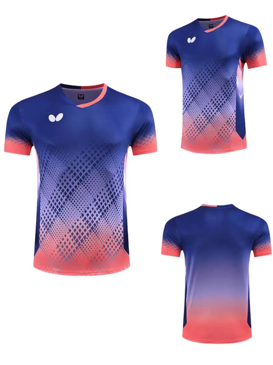 

A set of men's and women's table tennis T-shirts and shorts quick drying breathable badminton clothing team custom pattern