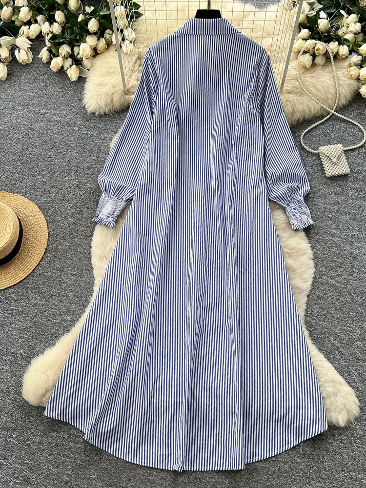 Slimming A-Line Striped Shirt - Korean Style A Line Shirt Dress review and price