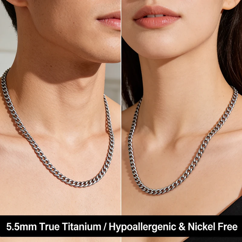 5.5mm True Titanium Necklace Men Women Hypoallergenic Nickel Free Chain