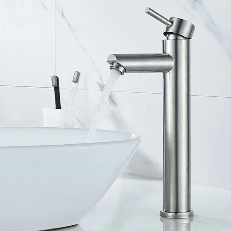 

High End Countertop Basin Faucet with 304 Stainless Steel Hot and Cold Water Outlet and High Faucet