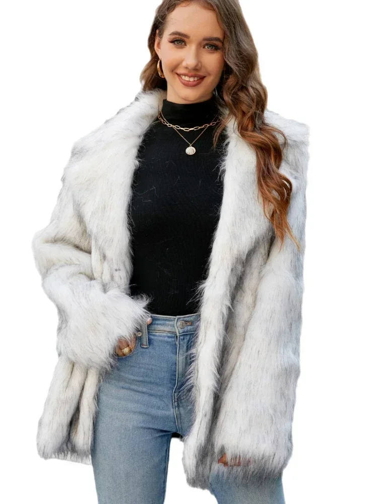 Women\'s Warm Faux Fox Fur Coat Winter Turn Down Collar Leisure Jacket Windbreaker Women Thick Fluffy Luxury Bontjas Outerwear