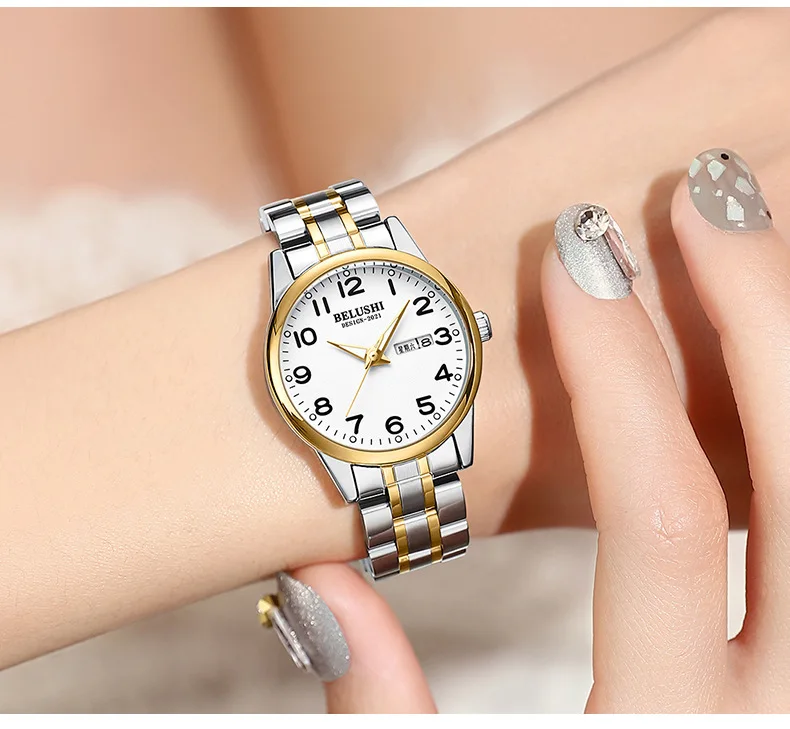 2023 Ouderen Paar Horloge Business Casual Stalen Band Quartz Horloge Vrouwen Mode Belushi Eenvoudige Digitale Wijzerplaat Mannen Horloges