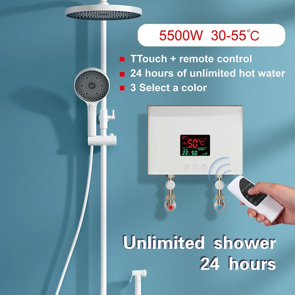 5500W Tankless Mini Hot Water Heater Thermostatic Washing Heating System with Digital Display for Home Kitchen Bathroom