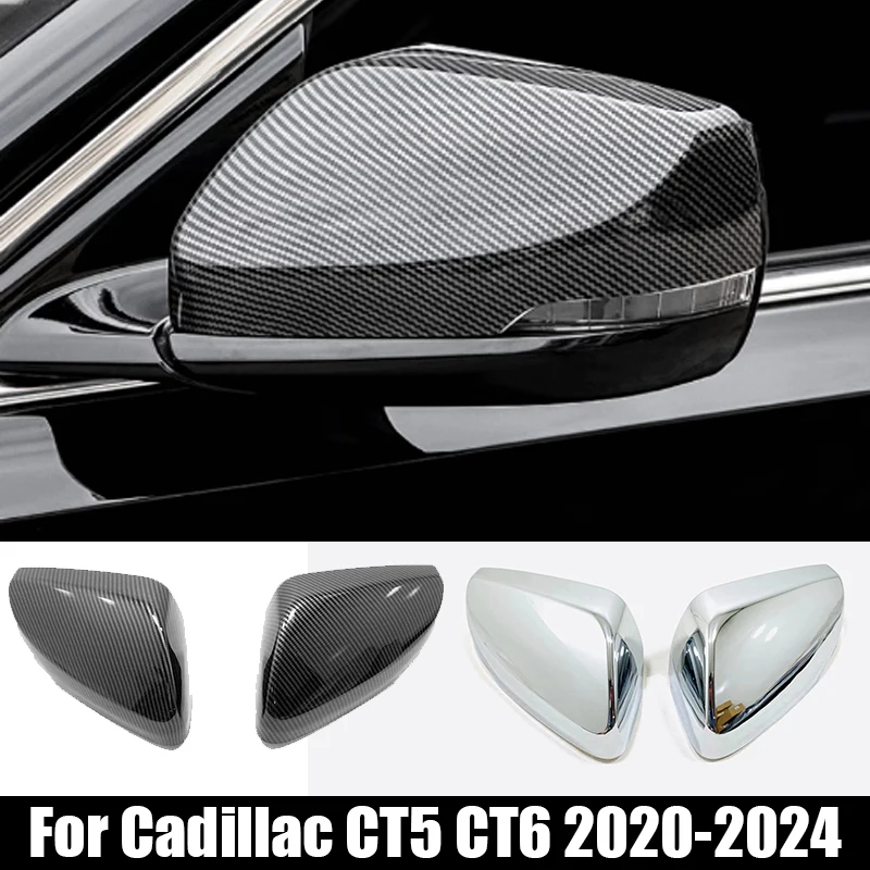 

For Cadillac CT5 CT6 2020-2024 ABS Carbon Car Sticker Rearview Side Mirror Cover Wing Cap Exterior Door Rear View Case Trim