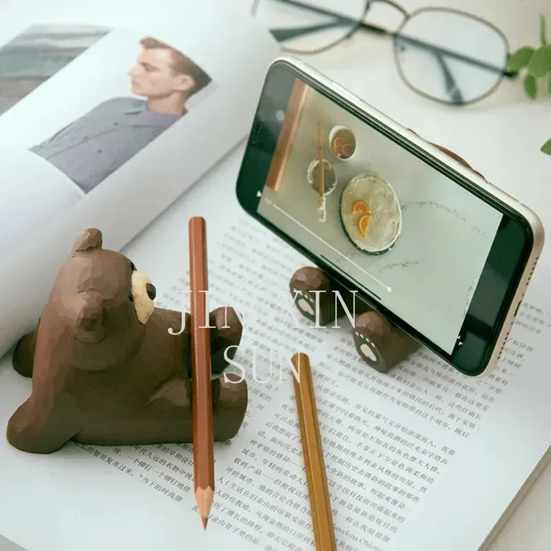 Creative And Cute Bear Phone Holder Natural Solid Wood Universal Lazy Phone Holder Gift For Both Male And Female Students