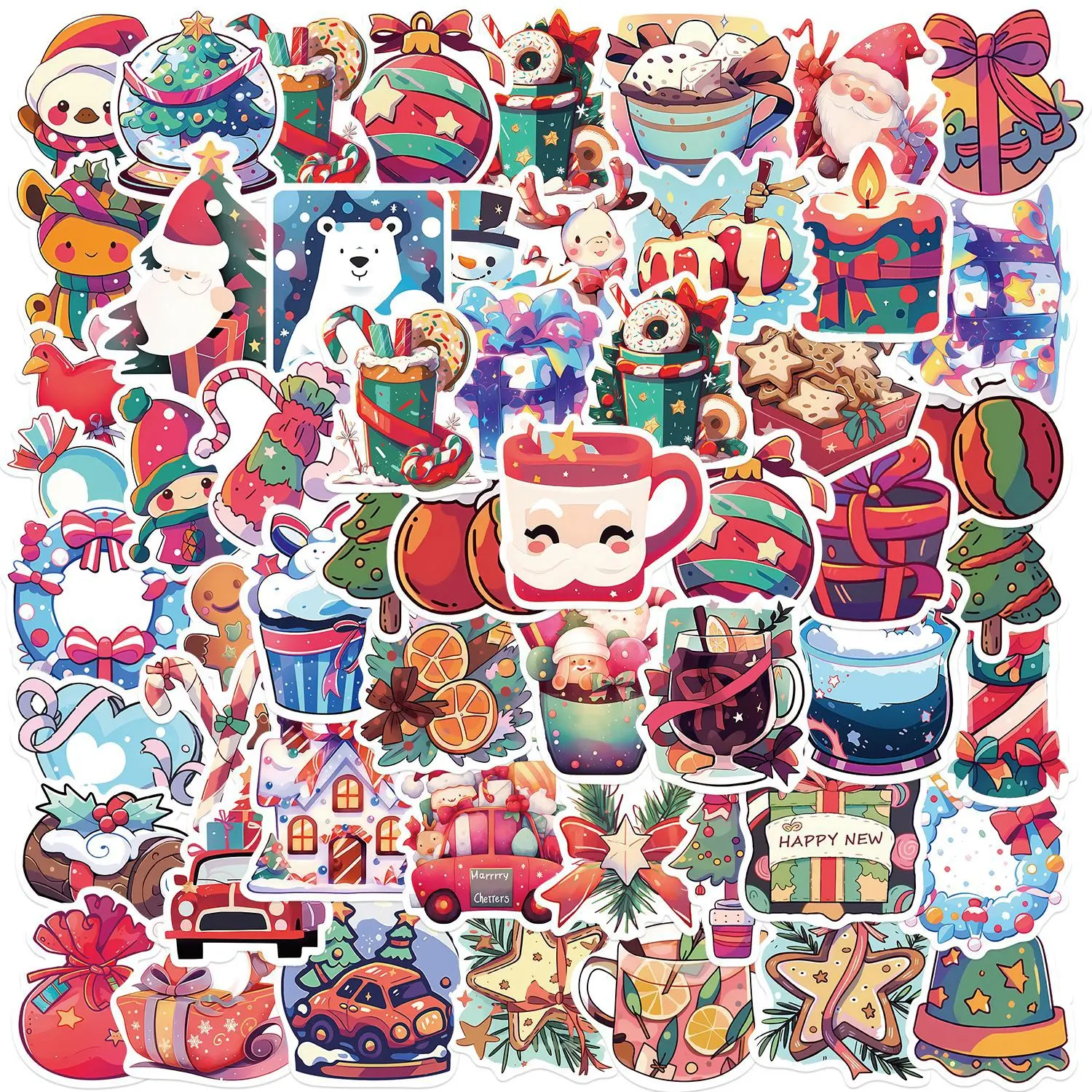 10/30/50PCS Cute Elk Santa Christmas Cartoon Stickers for DIY Laptop Phone Snowboard Luggage Fridge Waterproof Sticker Kid Toys