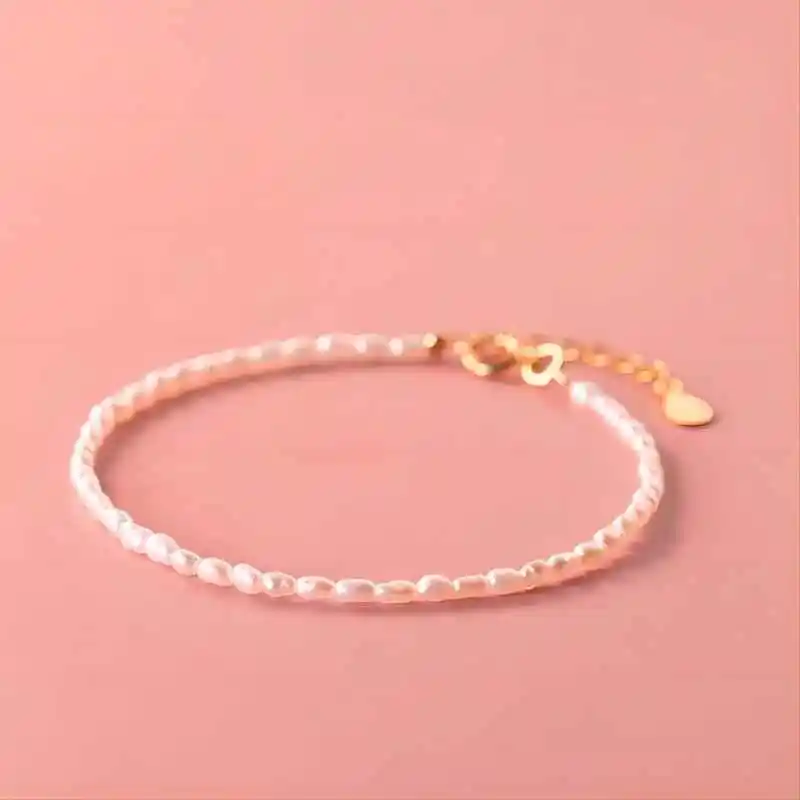 HENGSHENG Small Size 3-4mm Natural Freshwater White Pearls Rice Shape Bracelet Simple Trendy Style For Women Girls Jewelry Gifts