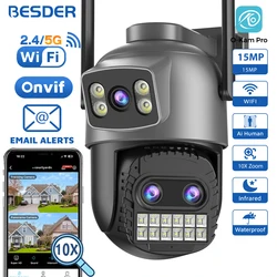 BESDER 15MP Wifi Camera Outdoor Dual Screen 10X Digital Zoom CCTV Video Surveillance Cam PTZ 8MP Security IP Camera O-Kam Pro