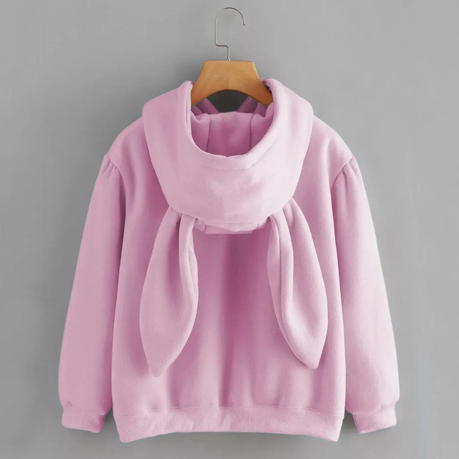 Sudaderas con capucha con orejas de conejo para mujer, suéter con capucha, estampado de mariposa Kawaii, con cordón, bolsillos de gran tamaño, Rosa conejo