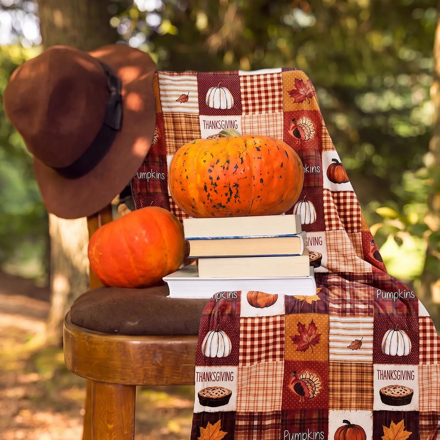 Thanksgiving Blanket Farmhouse Turkey Throw Blanket Fall Patchwork Pumpkin Fleece Flannel Quilt Blankets Soft Cozy Plush for Couch Bed Sofa Harvest Thanksgiving Decor 60
