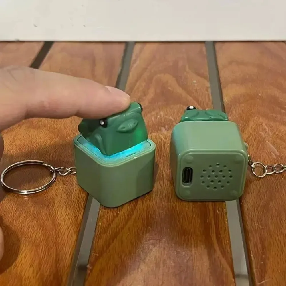 Funny Croaking Frog  Keychain Rechargeable Keyboard Fidget Clicker Sound Keyring With LED Light For Stress Relief