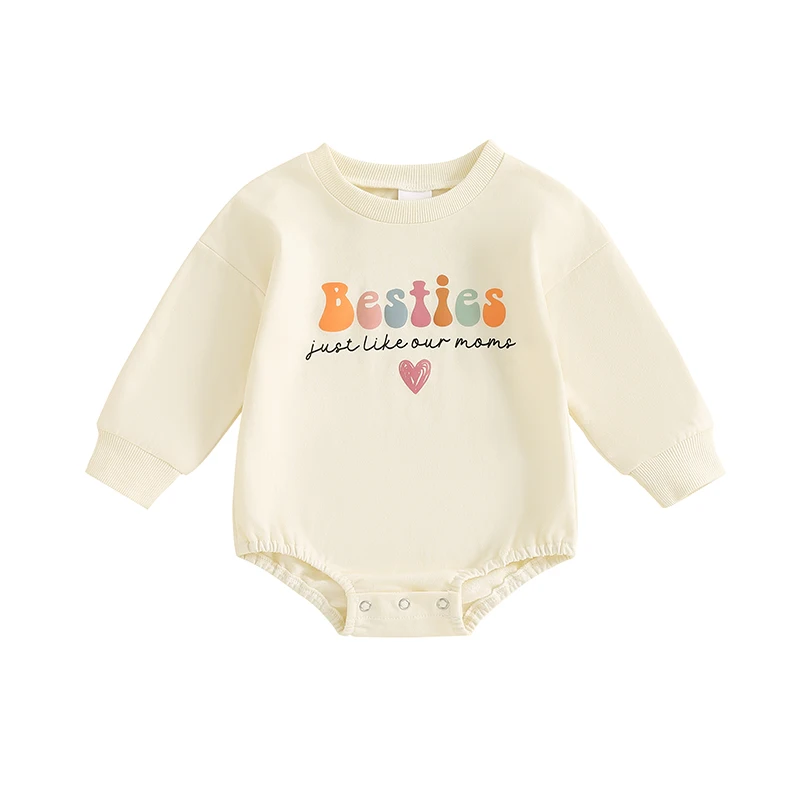 

Infant Baby Girl Bubble Romper Letter Besties Just Like Our Moms Long Sleeve Toddler Girl Fall Winter Clothes