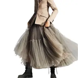 2025 Summer High Waist Long Tulle Skirts Spring Autumn Woman Solid Color A Line Tutu Skirts Female Pleated Mesh Clothing