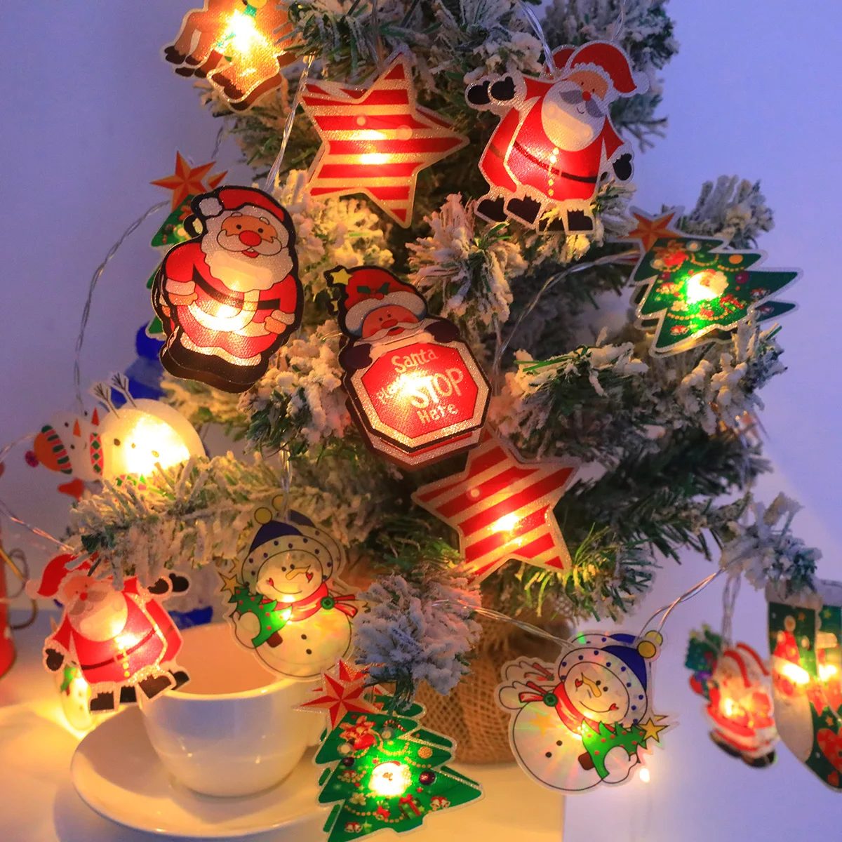 Christmas LED String Lights, Battery Powered(No Battery) 10/20LED, Santa/Snowman/Tree Design, Xmas Party Home Decoration Gift