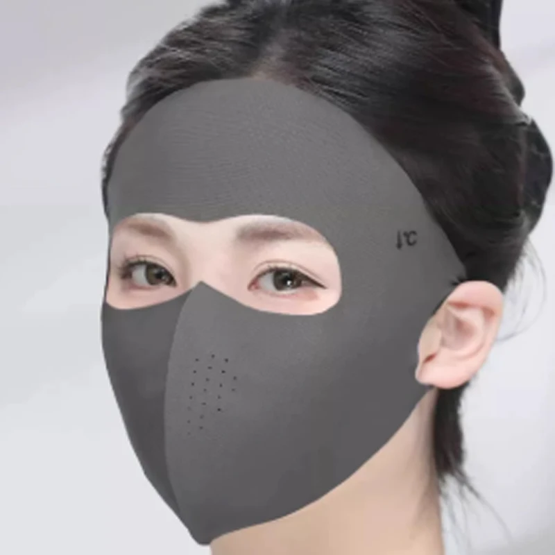 Summer Moisturizing Facekini Full Face Sunscreen Mask UPF50+ Ice Silk Breathable Eye Cutout UV Protection Face Cover for Outdoor