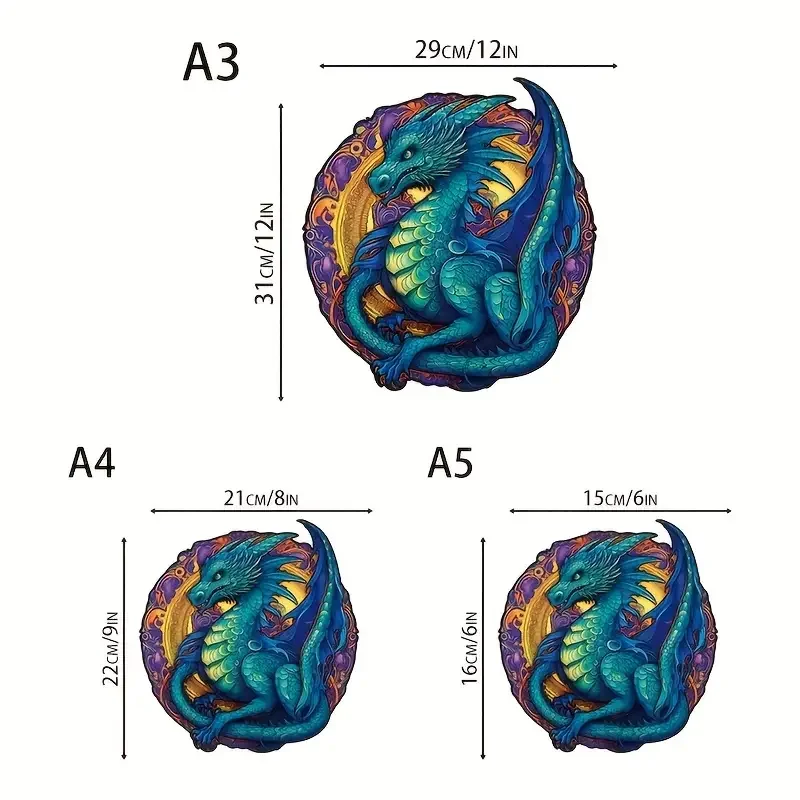 Dragon King Wooden Jigsaw Puzzle, Uniquely Irregular Animal Shaped Wooden Stress Relief Toy