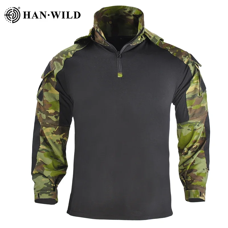 

Outdoor Hood Tactical Shirts Hunting Clothes Combat Shirts Safari Camo Long Sleeve Airsoft Men's Army T-shirt Military Clothing