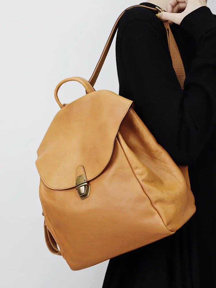 Simple vintage literary luxury genuine leather women's backpacks outdoor travel fashion handmade top layer cowhide bagpack