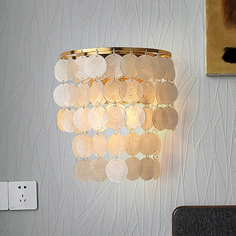 Bedside Lamp Bedroom Living Room Nordic Creative Minimalist Background Wall Lamp Girl Children's Room Shell Led Lighting