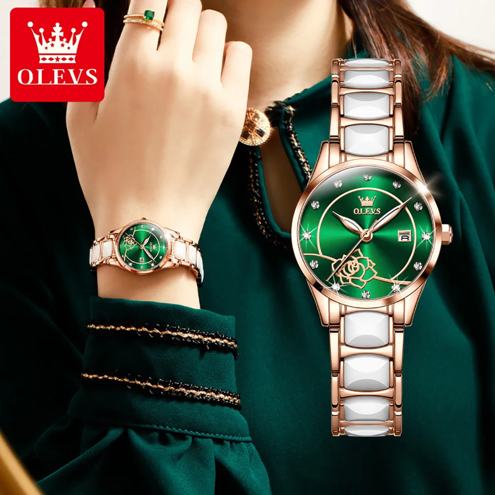 

Olevs Fashion Women Quartz Watch Elegant Ceramic Strap Date Display 30M Waterproof Watch for Women Ladies Watches reloj mujer