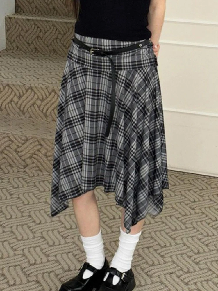 Y2K Estetica Vintage Plaid Gonne Donna Harajuku Vita Alta Irregolare Gonna Vintage Streetwear Stile Preppy Gotico Faldas